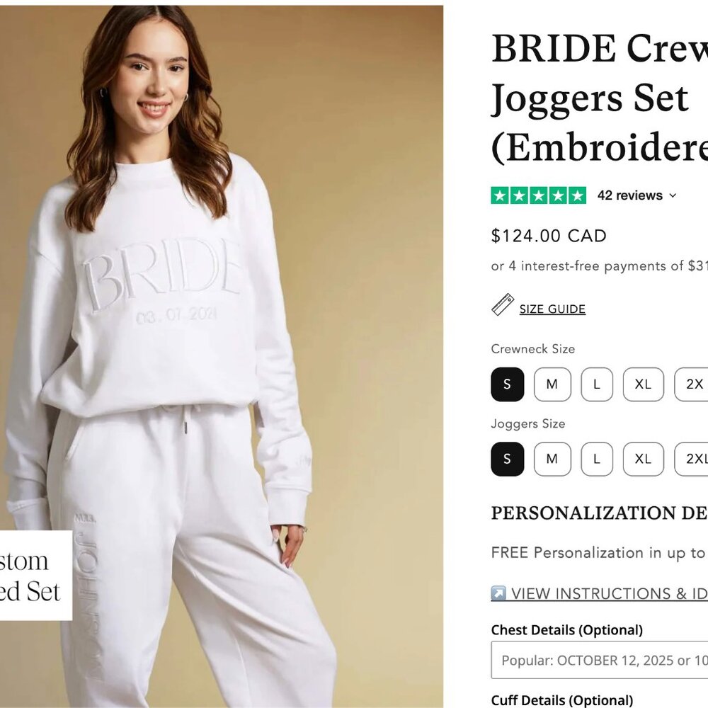 BRIDE Crew neck and Jogger Set (Embroidered)